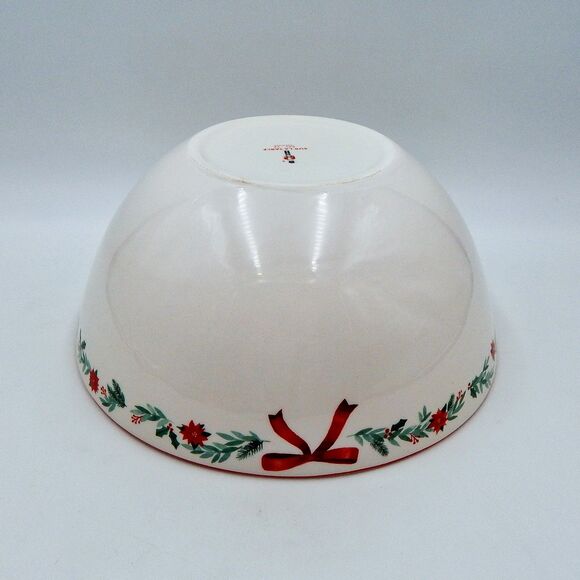 Sur La Table Nutcracker Pine Poinsetta Bow Serving Bowl 10-1/2 Inch - Picture 9 of 9
